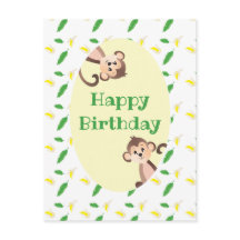 Feliz Cumpleaños Mono Hojas Tropicales Peladuras d