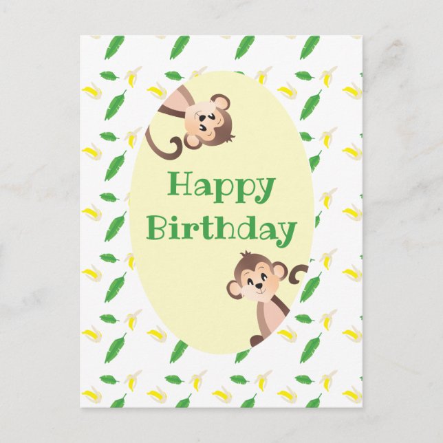 Postal Feliz Cumpleaños Mono Hojas Tropicales Peladuras d (Anverso)