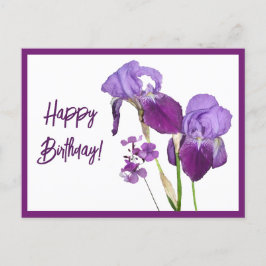 Postal Feliz cumpleaños morado iris hermosos florales lin