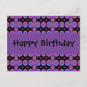 Postal Feliz cumpleaños morado y fractal negro