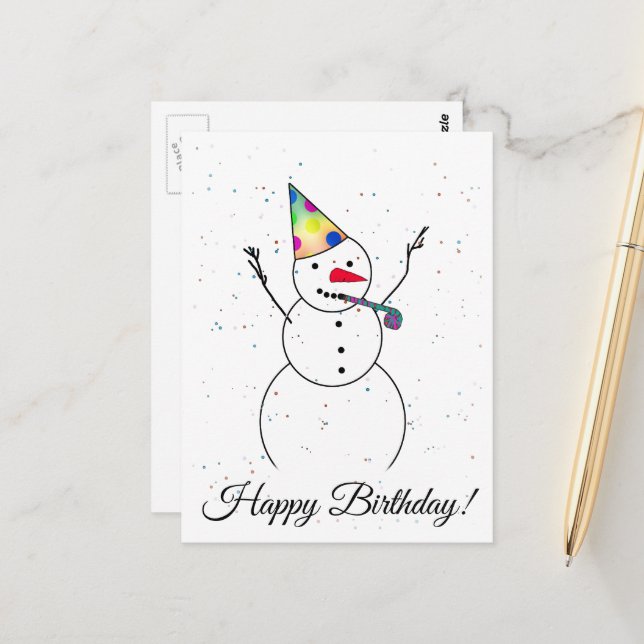 Postal ¡Feliz Cumpleaños! Muñeco de nieve (Anverso/Reverso In Situ)