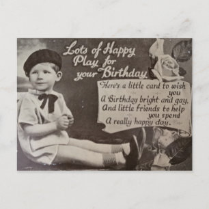 Postal Feliz Cumpleaños Niño Antiguo Blanco y Negro