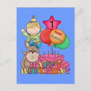 Postal Feliz cumpleaños, niño de globos de 1 año