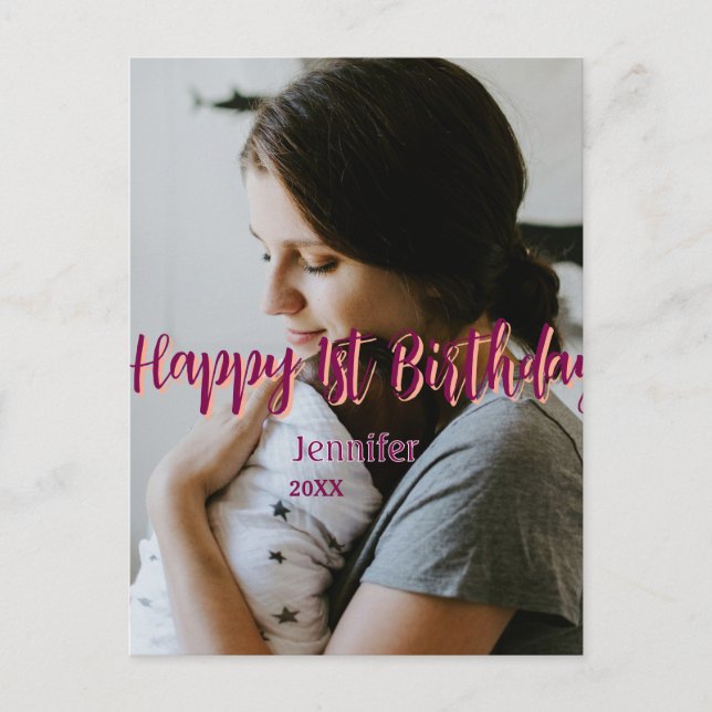 Postal Feliz cumpleaños niños bebé madre rojo naranja sty (Anverso)