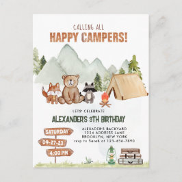 Postal Feliz cumpleaños niños camping feliz campamento bo