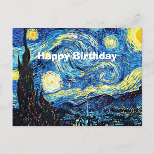 Postal Feliz Cumpleaños, Noche Estrellada,  (Anverso)