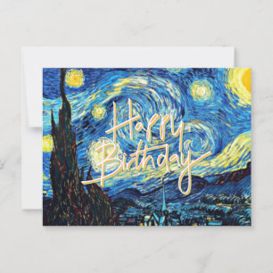 Postal Feliz Cumpleaños, Noche estrellada arte fino,