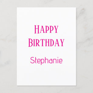Postal Feliz Cumpleaños Nombre Personalizado Blanco Rosa 