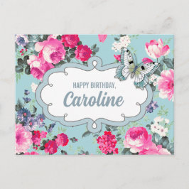 Postal Feliz cumpleaños. Nombre personalizado | Flores y 