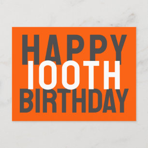 Postal Feliz Cumpleaños número 100 Verde Negro Blanco Mod