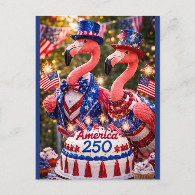 Postal Feliz cumpleaños número 250 a los flamencos Améric (Anverso)