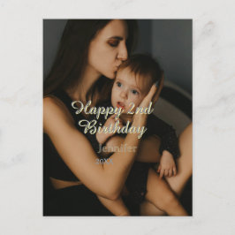 Postal Feliz cumpleaños número 2 niños bebé madre amarill