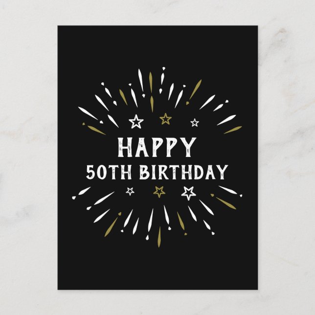 Postal Feliz cumpleaños número 50 Fuegos artificiales Bla (Anverso)