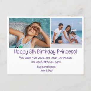 Postal feliz cumpleaños número 5, dos fotos familia