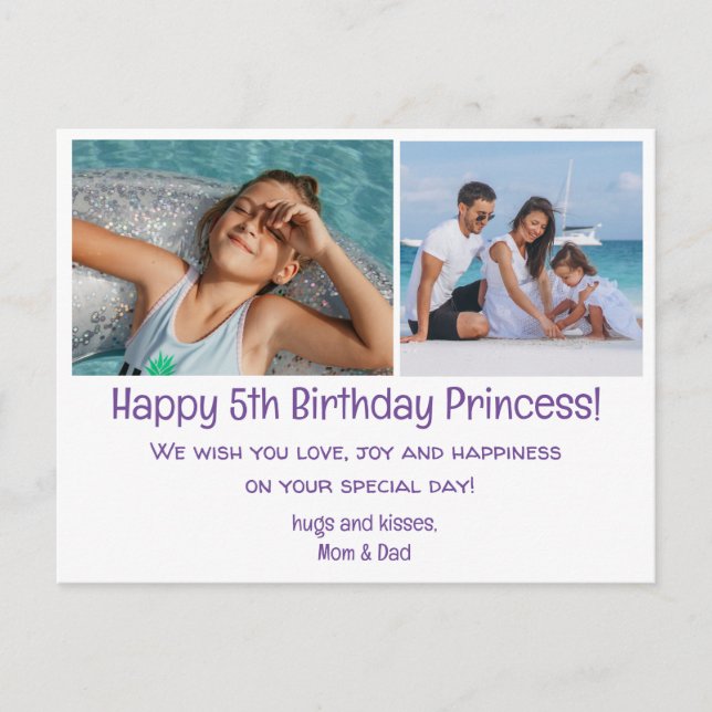 Postal feliz cumpleaños número 5, dos fotos familia (Anverso)