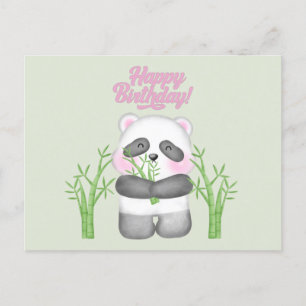 Postal Feliz Cumpleaños Oso Panda Lindo y Bambú