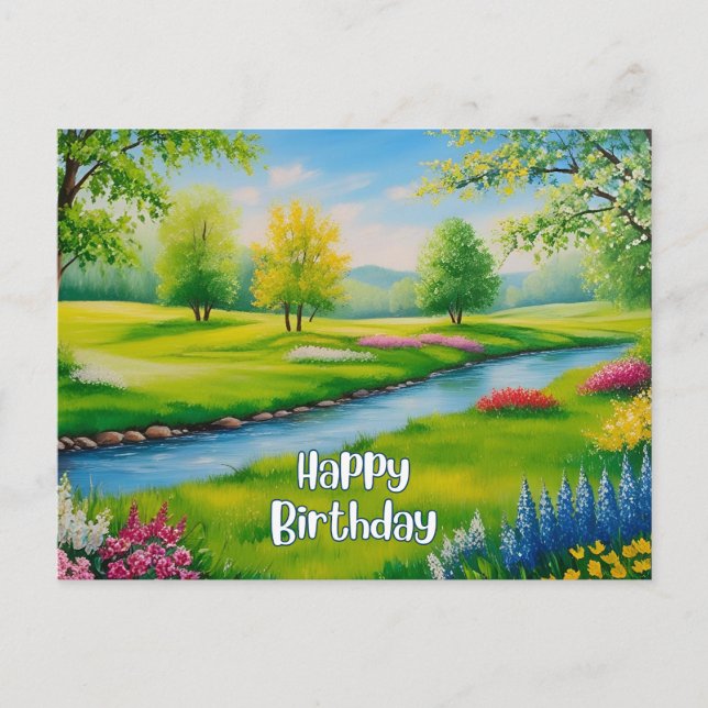 Postal Feliz cumpleaños paisaje de verano, río  (Anverso)