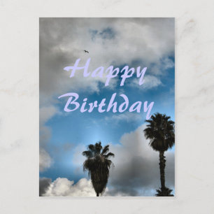 Postal Feliz Cumpleaños palmeras y cielo