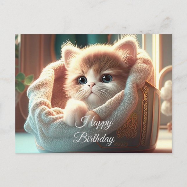 Postal Feliz Cumpleaños para Amantes de Gatos - Gatito Ad (Anverso)
