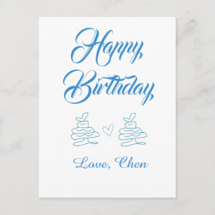 Postal feliz cumpleaños pastel azul corazón nombre amor