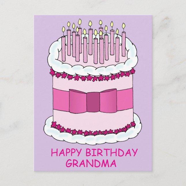 Postal Feliz cumpleaños, pastel de abuela con velas (Anverso)