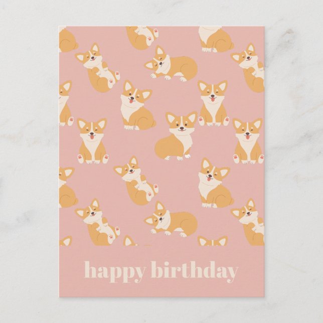 Postal Feliz Cumpleaños Patrón de Corgi Adorable para Ama (Anverso)