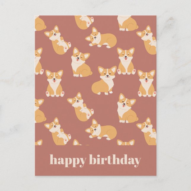 Postal Feliz Cumpleaños Patrón de Corgi Lindo para Amante (Anverso)