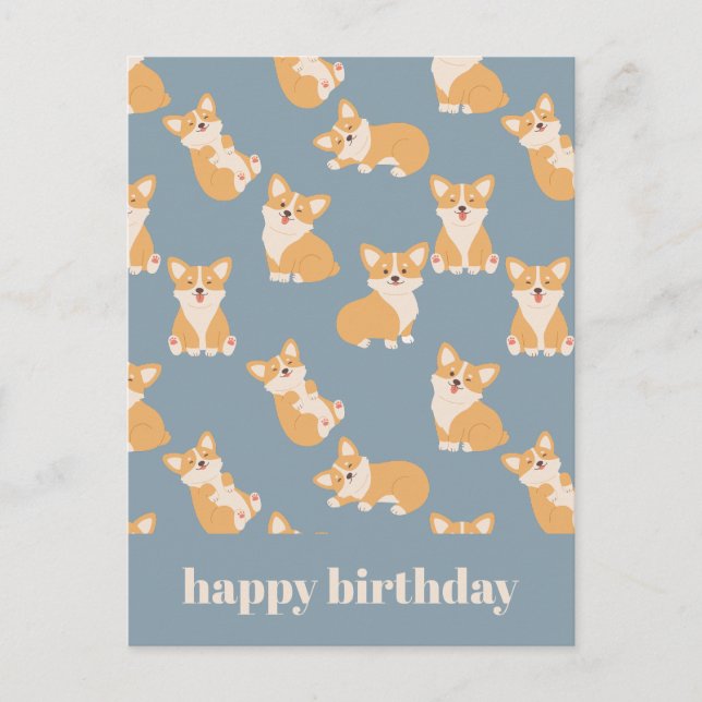 Postal Feliz Cumpleaños Patrón de Corgi Lindo para Amante (Anverso)