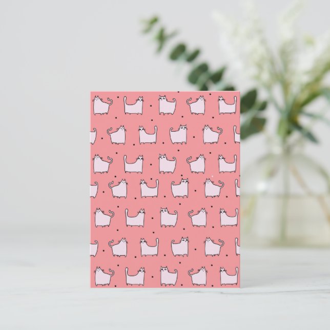 Postal ¡Feliz Cumpleaños! Patrón de Gatitos Rosados Adora (Anverso de pie)