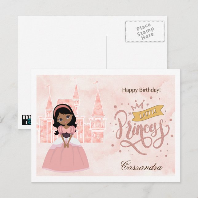 Postal Feliz Cumpleaños, Pequeña Princesa. Nombre Persona (Anverso / Reverso)