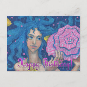 Postal "Feliz Cumpleaños" pequeña sirena fantasía submari
