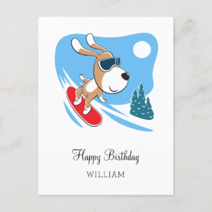 Postal Feliz Cumpleaños Perrito Cachorro Snowboard Invier