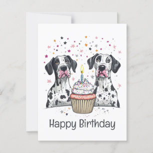 Postal Feliz Cumpleaños Perrito Gran Danés Cupcake