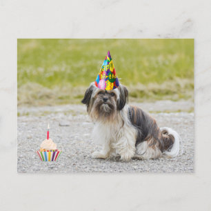 Postal Feliz Cumpleaños Perrito Lindo con Cupcake
