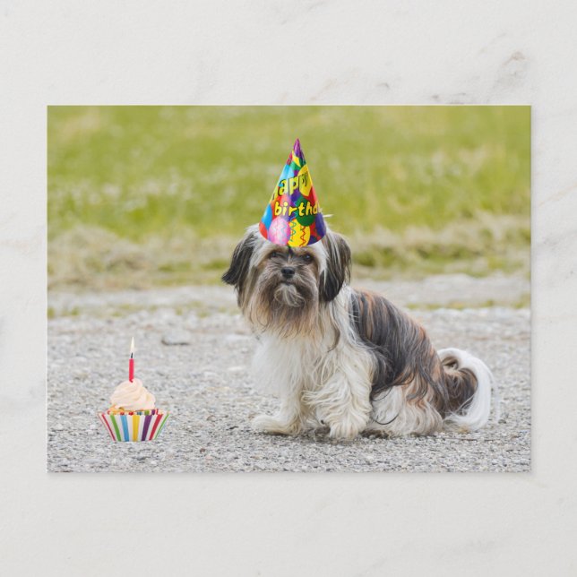 Postal Feliz Cumpleaños Perrito Lindo con Cupcake (Anverso)