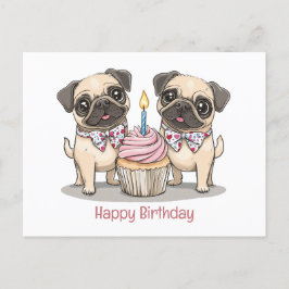 Postal Feliz Cumpleaños Perrito Pug Cupcake