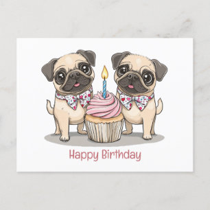 Postal Feliz Cumpleaños Perrito Pug Cupcake