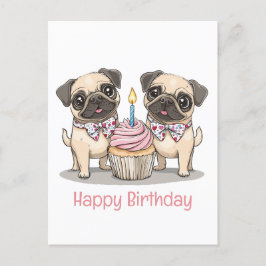 Postal Feliz Cumpleaños Perrito Pug Cupcake