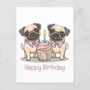 Postal Feliz Cumpleaños Perrito Pug Cupcake