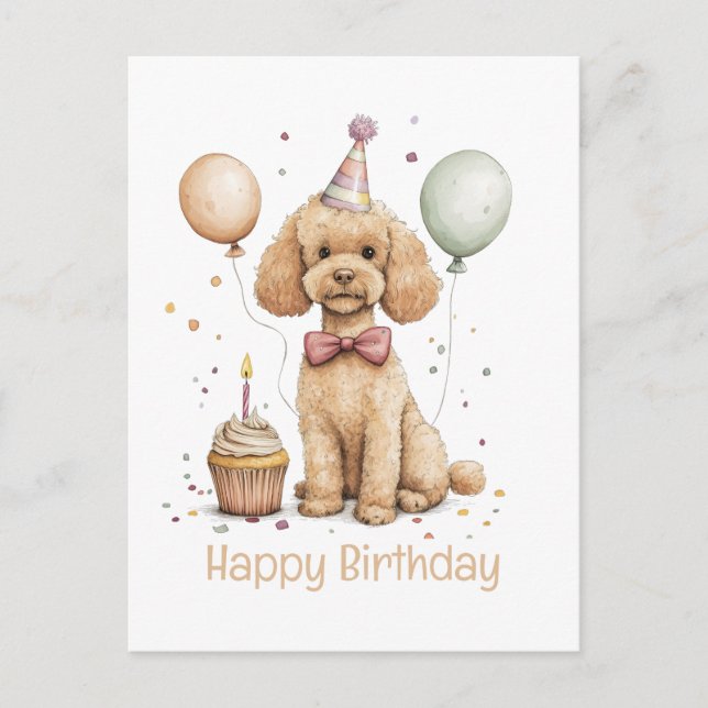 Postal Feliz Cumpleaños Perro Caniche Estándar (Anverso)