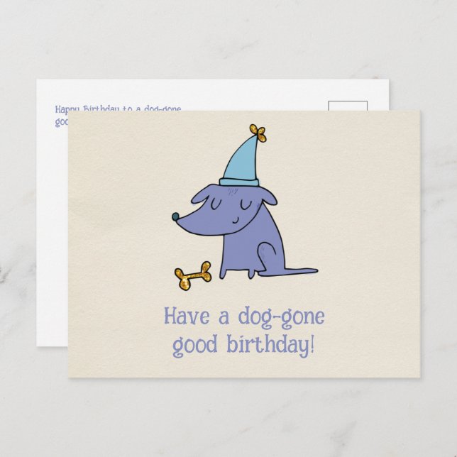 Postal Feliz cumpleaños perro con sombrero de fiesta (Anverso / Reverso)