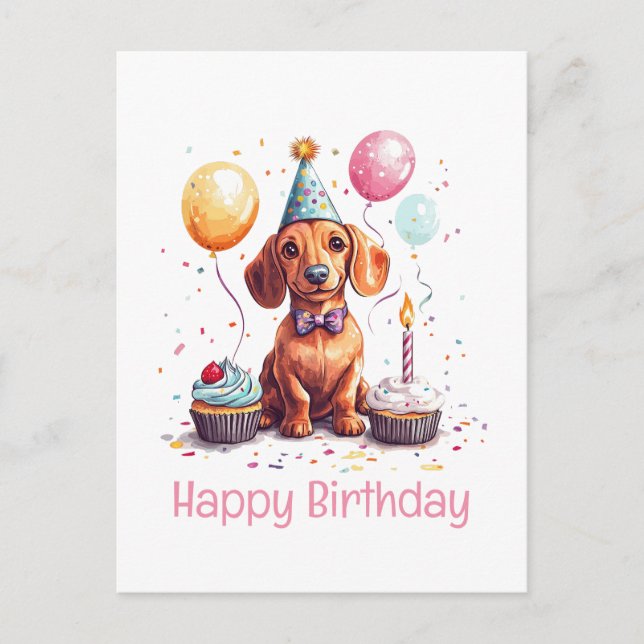 Postal Feliz cumpleaños perro Dachshund  (Anverso)