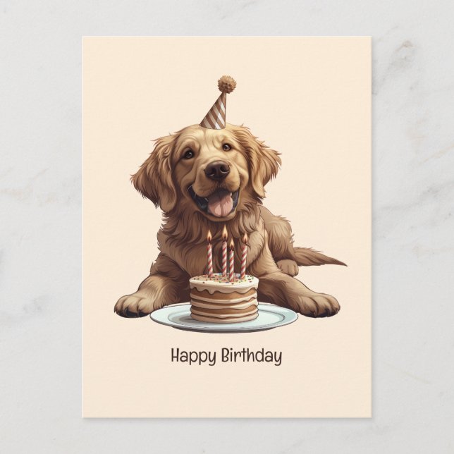 Postal Feliz cumpleaños, perro de la recuperación de oro (Anverso)