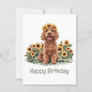 Postal Feliz Cumpleaños Perro Goldendoodle Corona de Gira