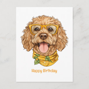 Postal Feliz Cumpleaños Perro Goldendoodle Gafas de Sol N