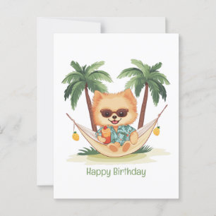 Postal Feliz Cumpleaños Perro Pomerania En Una Hamaca