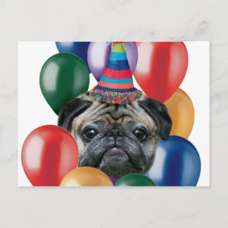 Postal Feliz cumpleaños, perro Pug