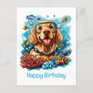Postal Feliz Cumpleaños Perro Retriever Dorado Snorkel