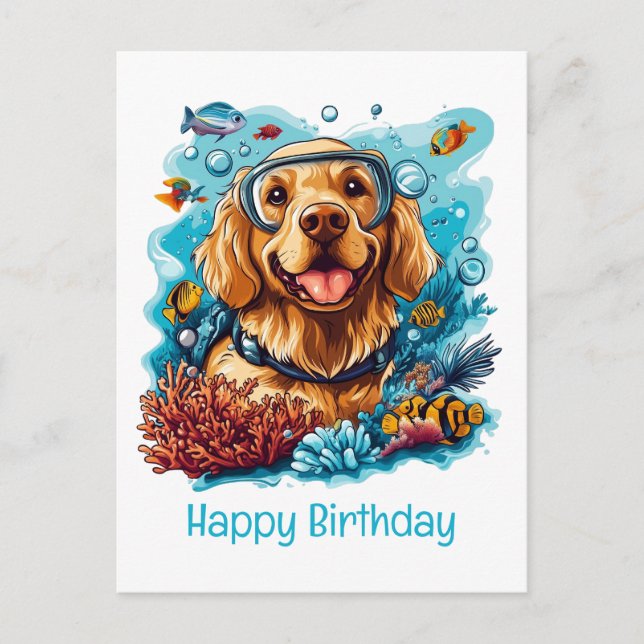 Postal Feliz Cumpleaños Perro Retriever Dorado Snorkel (Anverso)