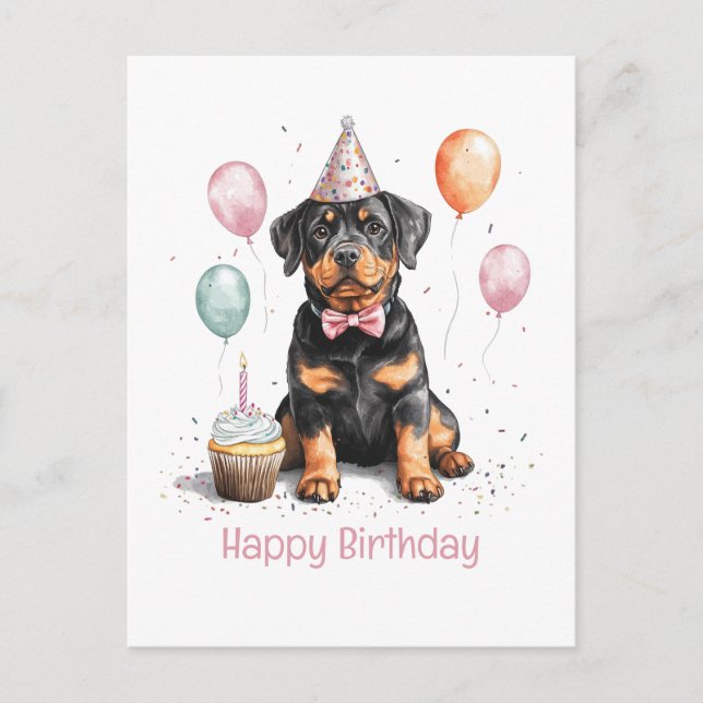 Postal Feliz Cumpleaños Perro Rottweiler (Anverso)